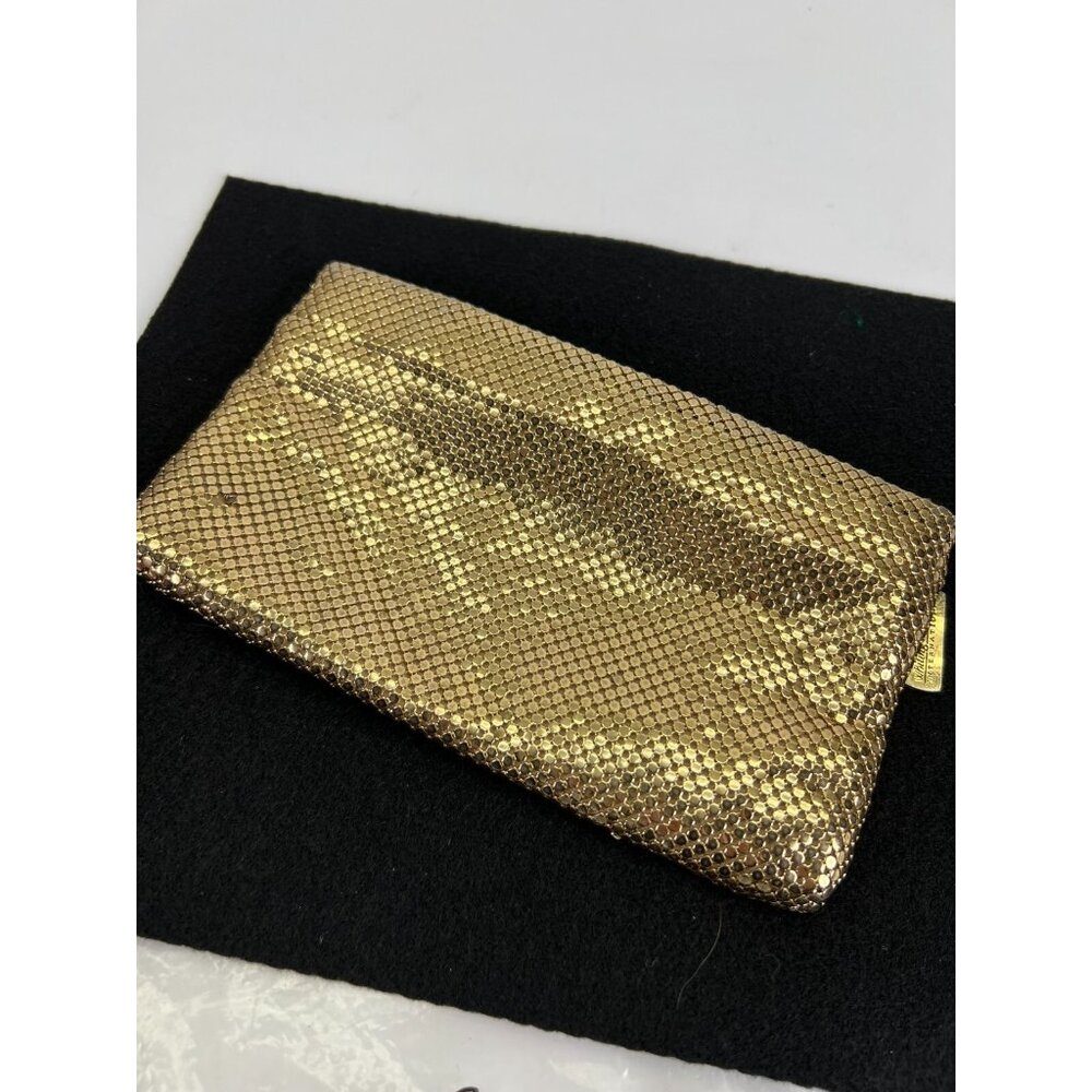 Vintage WHITING DAVIS International Gold Metal Mesh  Zip Top Coin Purse 8"x 4.5"